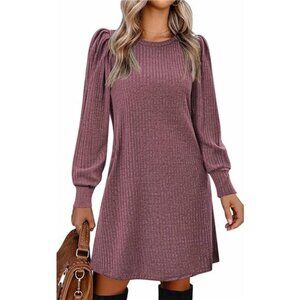 Women's Knit Dress with Puff Sleeves Dusty Purple